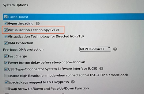 Włączanie wirtualizacji sprzętowej w BIOS / UEFI na komputerze firmy HP. Źródło: HP.