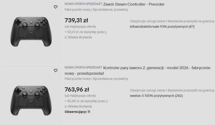 Źródło: eBay - Scalperzy już rzucili się za Steam Controller i chcą za niego przynajmniej ponad 700 zł - wiadomość - 2026-05-05