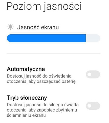 Ustawienia dotyczące jasności. Źródło: Własne.