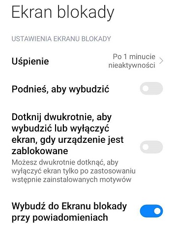 Ustawienia dotyczące ekranu blokady. Źródło: Własne.