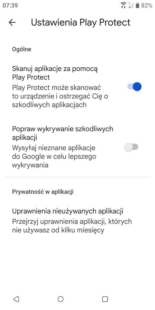 Google Play Protect może nas ochronić przed problematycznymi aplikacjami. Źródło: własne.