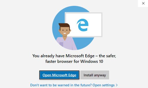 Komunikat wyświetlany przy instalacji Chrome lub Firefoxa.