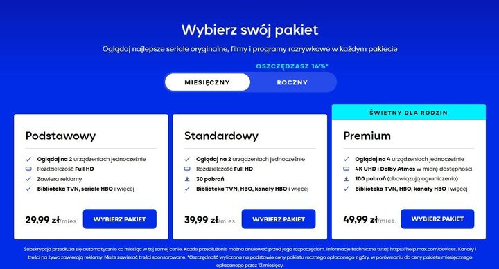 Screen ze strony Max, 2025 - Max podniosło ceny w Polsce, pakiet podstawowy droższy aż o 50%. Ile teraz kosztuje dostęp do platformy? - wiadomość - 2025-02-05