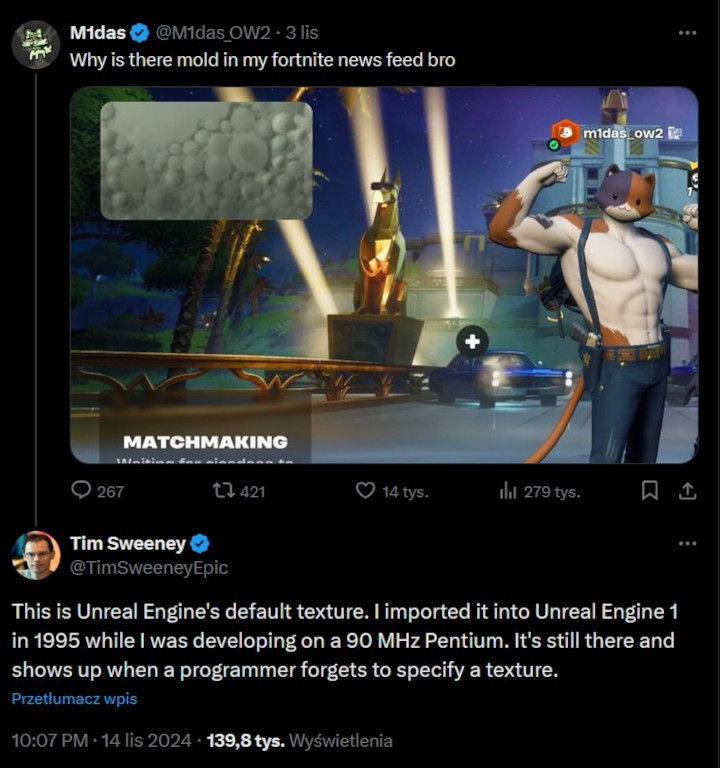 Źródło: X - Czym jest tajemnicza „pleśń” w Fortnite? Okazuje się, że sięga korzeniami 1995 roku i odpowiada za nią sam Tim Sweeney - wiadomość - 2024-11-15