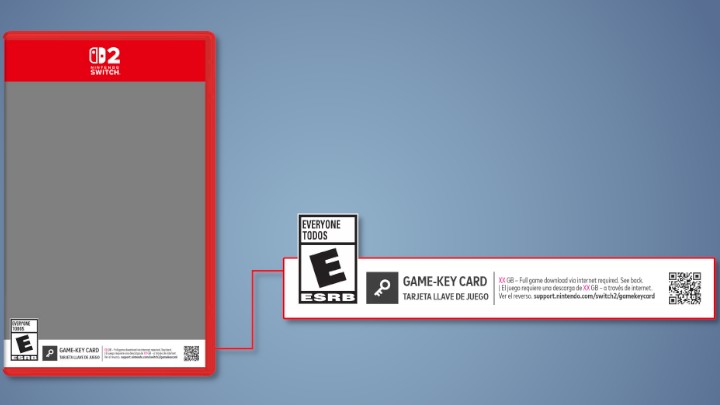 Format karty z grą zawierającej jedynie klucz aktywacyjny. Źródło: Nintendo - Niektóre kartridże Switcha 2 nie będą zawierać gier, a jedynie klucz uprawniający do pobrania - wiadomość - 2025-04-03