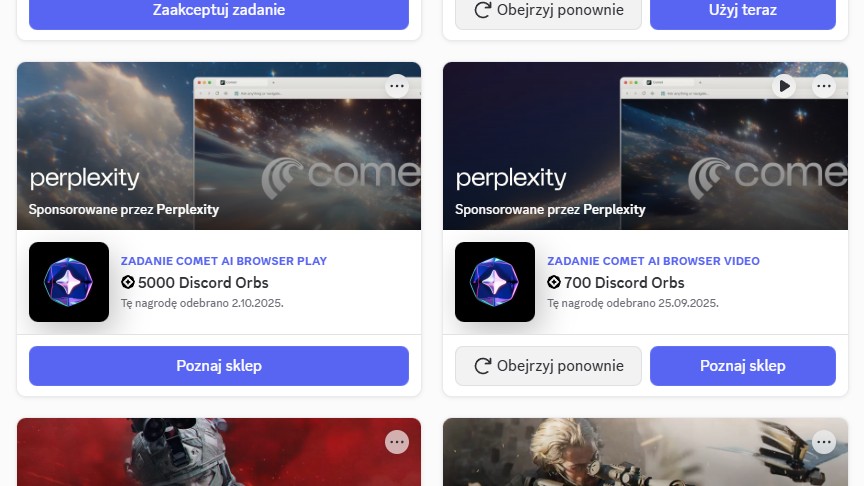 Za zadania związane z Perplexity Comet AI gracze dostają łącznie 5700 orbów | Źródło: Własne - 5000 orbów Discord Nitro za darmo za używanie przeglądarki Perplexity Comet AI. Konkurent Google Chrome z AI, bardzo chce się wypromować - wiadomość - 2025-10-03