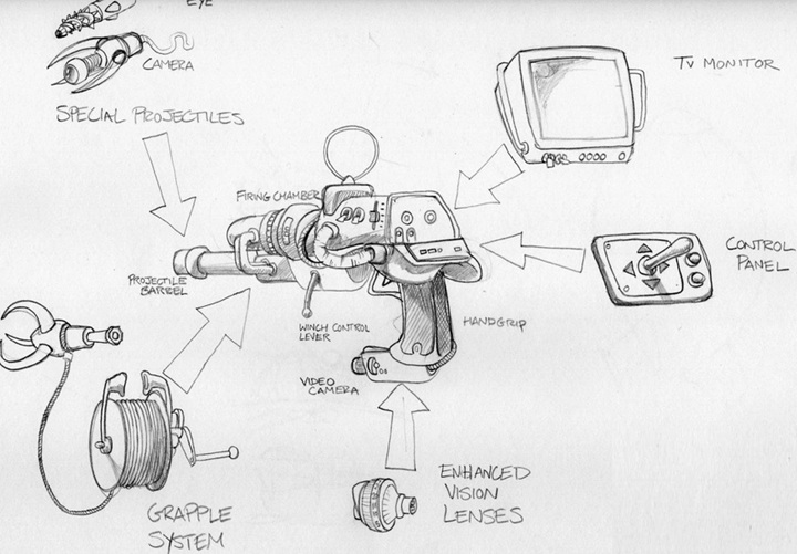Szkic koncepcyjny modułowej broni z The Drift. Źródło: IGN. - Assassin’s Creed i Splinter Cell nie powstałyby, gdyby nie ta gra. The Drift od Ubisoftu miało zmienić się w Jamesa Bonda - wiadomość - 2025-08-01