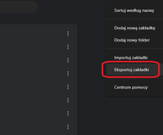 Na komputerze eksport zakładek w Chrome sprowadza się do raptem kilku kliknięć. Źródło: własne.