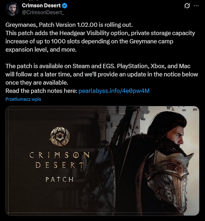 Źródło: konto Crimson Desert na X - Twórcy Crimson Desert błyskawicznie zareagowali na błagania graczy. Kliff nie będzie już cierpiał katuszy - wiadomość - 2026-04-04