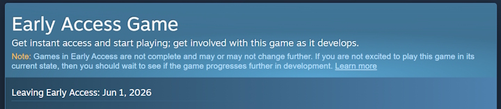 Tak wygląda nowa informacja na karcie gry na Steamie. Źródło: Valve - Steam dodał nową funkcję, która zwiększa przejrzystość wczesnego dostępu - wiadomość - 2026-02-07