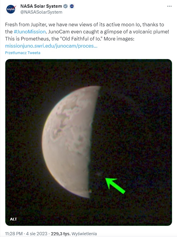 Sonda Juno dostarcza nowych zdjęć Io, uchwyciła nawet aktywny wulkan - ilustracja #1