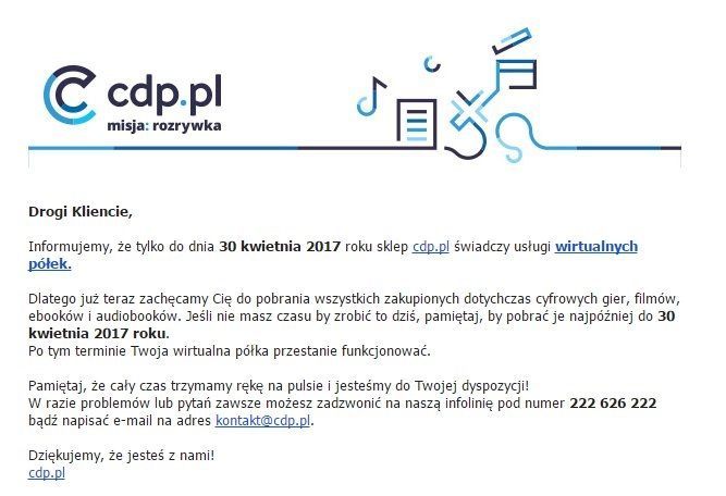Mail wysłany przez CDP.pl / Źródło: https://twitter.com/PowiedzialemPL