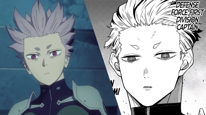 Gen Narumi po lewej w anime i po prawej w mandze | Kaiju No. 8, Shigeyuki Miya and Tomomi Kamiya, Production I.G, 2024 / Kaiju No. 8, Naoya Matsumoto, Shueisha, 2020 - Przebojowe Kaiju No. 8 otrzyma 2. sezon. Fani mają nadzieję, że „najsłabszy punkt” anime zostanie w nim naprawiony - wiadomość - 2024-07-01