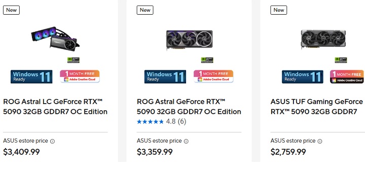 Ceny RTX-ów. Źródło: Asus. - RTX 5090 i RX 9070 będą droższe; Asus podnosi ceny najnowszych kart graficznych - wiadomość - 2025-03-17