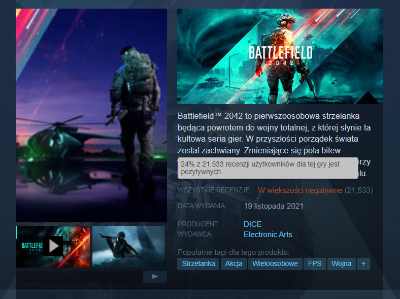 Battlefield 2042 z fatalnymi ocenami graczy na Steamie - ilustracja #1