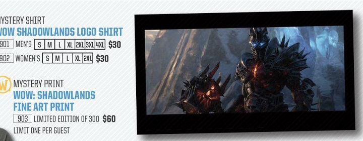 Fragment grafiki prezentującej gadżety dostępne na BlizzConie 2019.