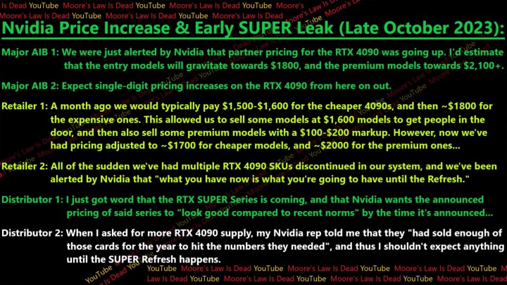 GeForce RTX 4090 mogą stać się droższe. Źródło: MLID / YouTube - Nvidia może podnieść ceny RTX 4090, powodem premiera RTX 40 SUPER - wiadomość - 2025-03-17