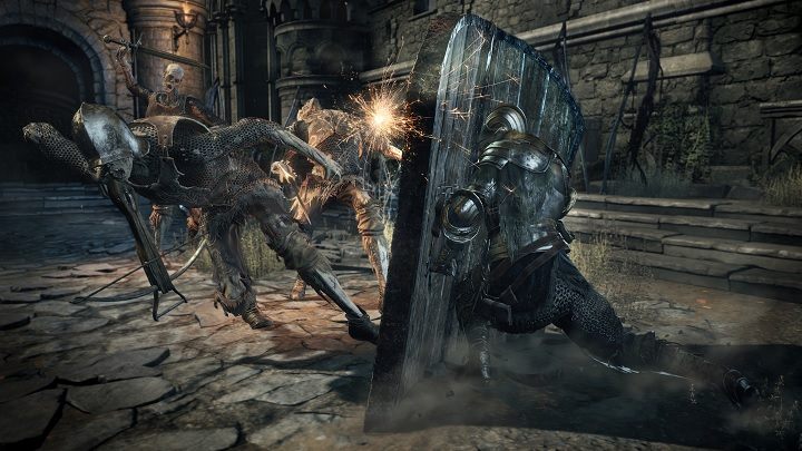 Wykorzystanie drzwi jako tarczy to jedna z pomniejszych atrakcji, jakie oferuje drugi dodatek. - Premiera Dark Souls III: The Ringed City - wiadomość - 2017-03-28