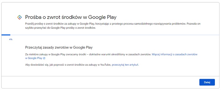 Proces ubiegania się o zwrot środków w Google Play nie należy do skomplikowanych. Źródło: Google Play – Pomoc. - Zwrot środków Google Play. Kiedy i jak można ubiegać się o zwrot pieniędzy w sklepie Google? - wiadomość - 2024-05-21