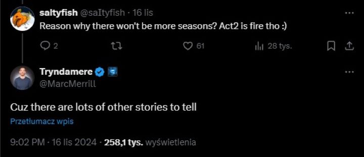 Źródło: MarcMerrill / X - Arcane ma tylko dwa sezony nie bez powodu. „Jest wiele innych historii do opowiedzenia” - wiadomość - 2024-11-18