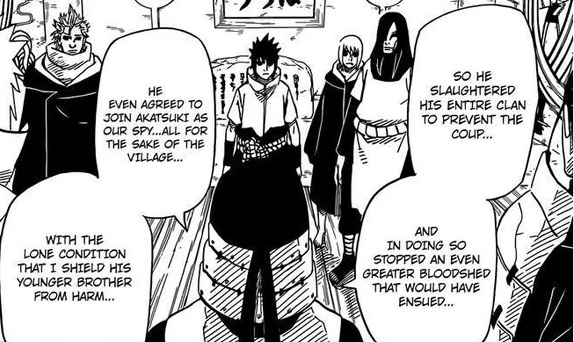 Hiruzen opowiada o tym, że Itachi miał szpiegować Akatsuki dla Konohy | Naruto, Masashi Kishimoto, Shueisha, 1999