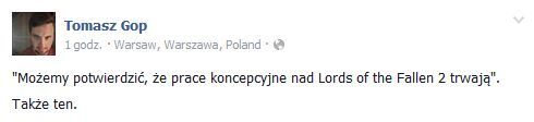 Tomasz Gop potwierdza trwające prace koncepcyjne nad Lords of the Fallen 2
