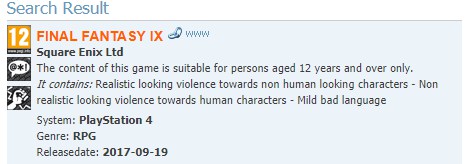  Na kilka godzin przed ujawnieniem, gra została wprowadzona do bazy PEGI.