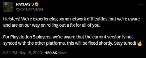 Katastrofalny start PayDay 3, gracze PS5 muszą grać w starszą wersję strzelanki [Aktualizacja] - ilustracja #2