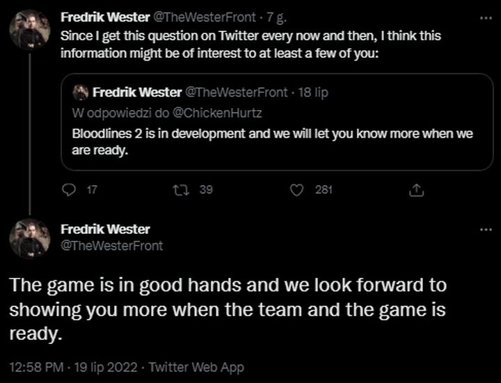 Vampire: Bloodlines 2 nie poszło do kosza, szef Paradox uspokaja - ilustracja #1