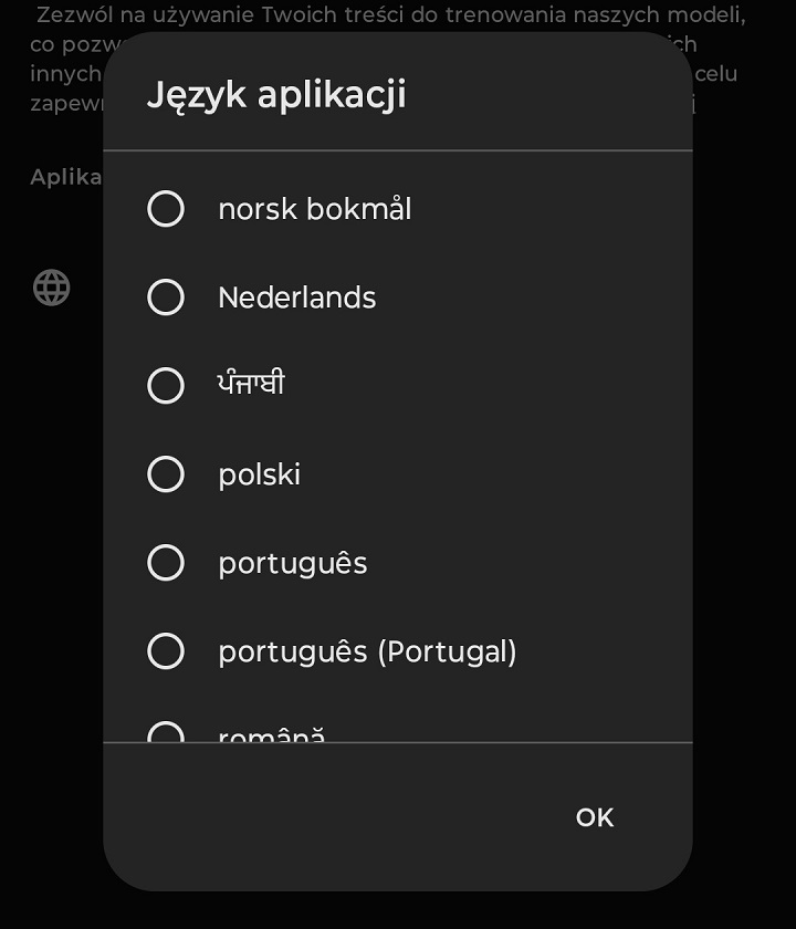 Zmiana języka w ustawieniach aplikacji mobilnej ChatGPT. Źródło: własne. - ChatGPT po polsku. Czy jest dostępny i jak zmienić język? Podpowiadamy - wiadomość - 2025-02-19