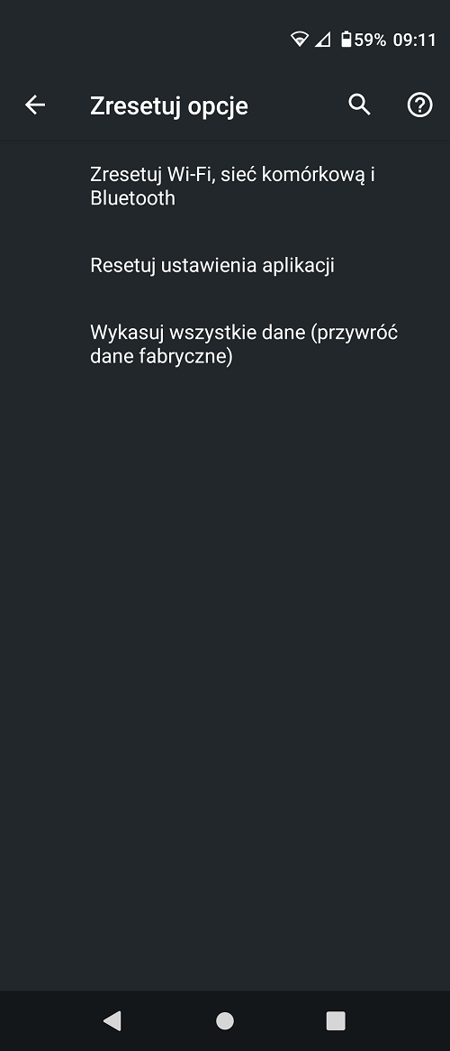 W ustawieniach systemu znajdziemy opcje związane z resetem telefonu. Źródło: własne.