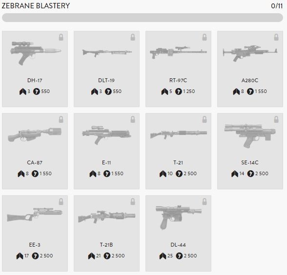 Star Wars: Battlefront - lista blasterów / Źródło: https://starwars.ea.com/pl.