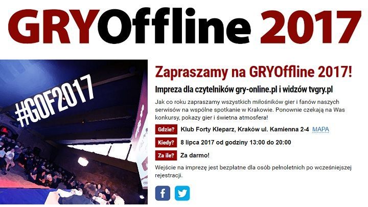 Dodatkowa rejestracja będzie otwarta do jutra. - Tomasz Gop na GRYOffline 2017. Rozpoczęła się dodatkowa rejestracja - wiadomość - 2017-07-05