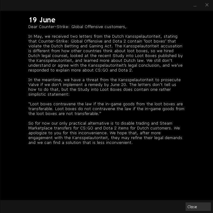 Źródło: Reddit - Koniec handlu przedmiotami z CS:GO i Dota 2 w Holandii - wiadomość - 2018-06-20