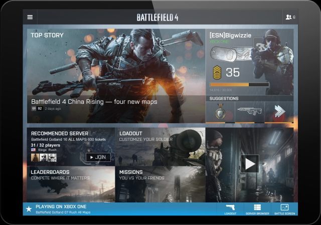 Ekran główny Battleloga na tablecie. - Battlefield 4 – przedstawiono nową wersję Battleloga - wiadomość - 2013-07-26