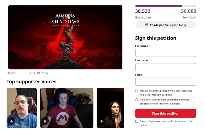 Petycja przyciągnęła uwagę wielu graczy spoza Japonii. Źródło: change.org. - Japońscy gracze wzywają Ubisoft do anulowania AC: Shadows. Domagają się szacunku dla historii i kultury ich kraju - wiadomość - 2024-07-04