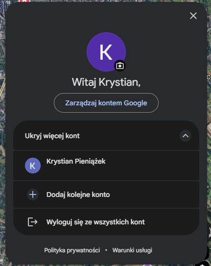 Wylogowanie z konta Google na komputerze. Źródło: własne.