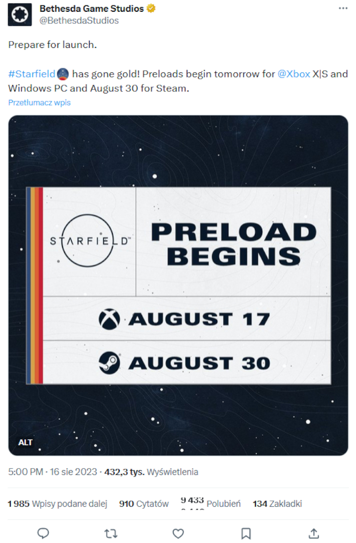 Starfield pokryty złotem. Rusza preload, na Steam mocno się opóźni [Aktualizacja #2] - ilustracja #1