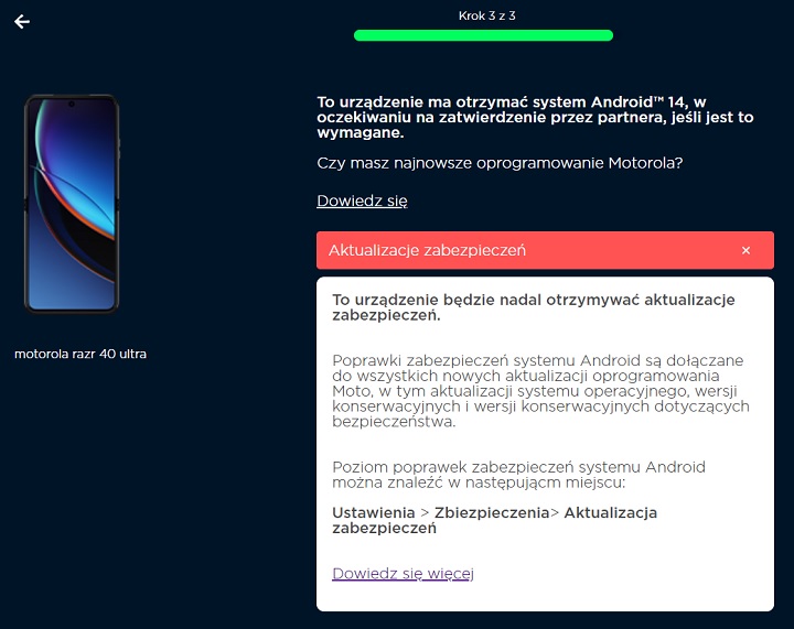 Firma Motorola pozwala w prosty sposób sprawdzić, czy dany smartfon doczeka się jeszcze wsparcia od producenta. Źródło: Motorola. - Motorola - ile lat wsparcia? Podpowiadamy, jak to sprawdzić - wiadomość - 2025-04-18