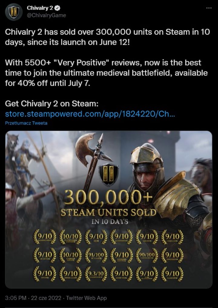 „Najlepszy symulator derbów Krakowa ever”, Chivalry 2 hitem Steama - ilustracja #1