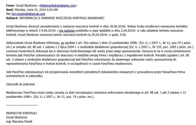 Tak wyglądają wspomniane wiadomości. Źródło: ESET.