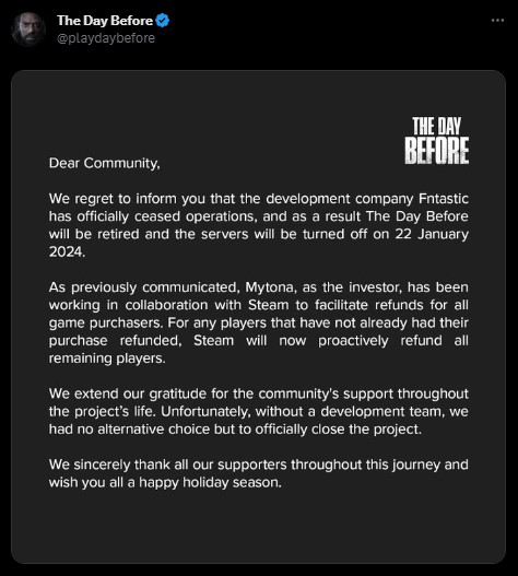 Twórcy The Day Before zamykają serwery gry. „Bez zespołu deweloperskiego nie mamy innego wyjścia” - ilustracja #1