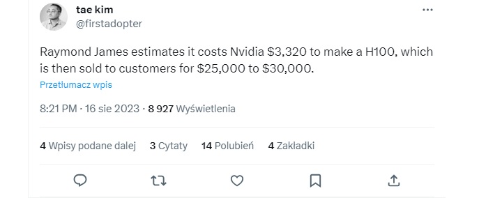 1000% marży - tyle zarabia Nvidia na chipie do AI - ilustracja #1