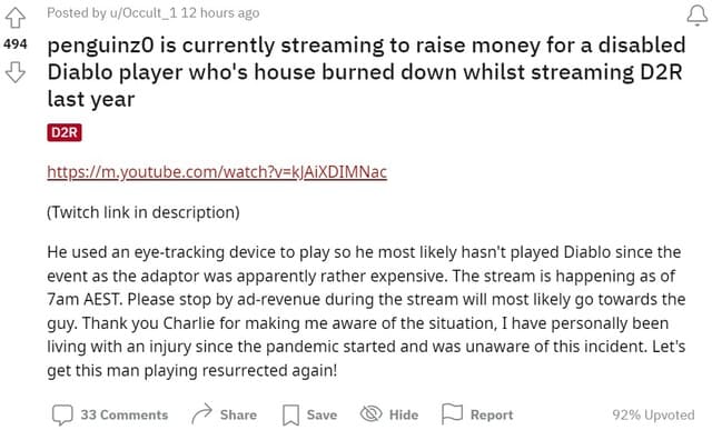 Niepełnosprawny gracz Diablo stracił dom; społeczność i streamer przyszli z pomocą [Aktualizacja] - ilustracja #2