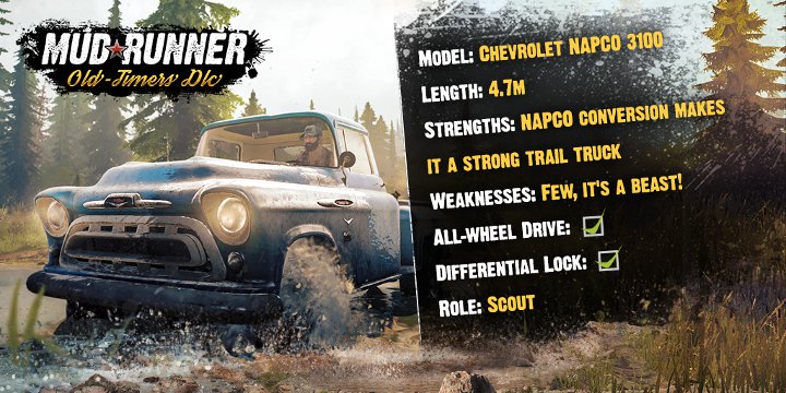 Oto nowe ciężarówki, które dodaje DLC Old-timers. - Nowe darmowe DLC do MudRunner dodaje dwa auta i mapę - wiadomość - 2019-05-01