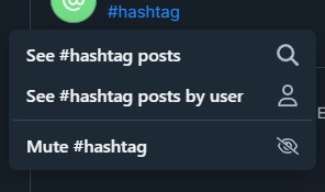 Opcje związane z hashtagami na Bluesky. Źródło: własne.
