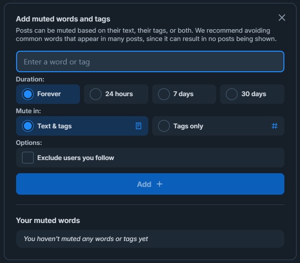 Moderacja hashtagów na Bluesky. Źródło: własne.