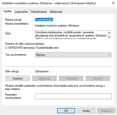 Instalator modułów systemu Windows można łatwo przestawić na ręczne uruchamianie. Źródło: własne / Windows 10.