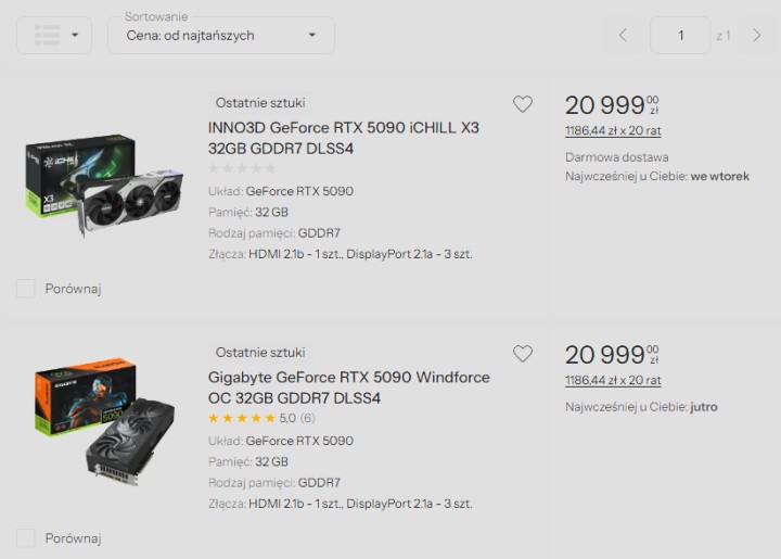 Źródło: x-kom - RTX 5090 za ponad 20 tysięcy złotych nie odstrasza wszystkich, tymczasem reszta graczy szykuje się na kolejne podwyżki cen kart graficznych - wiadomość - 2026-07-30