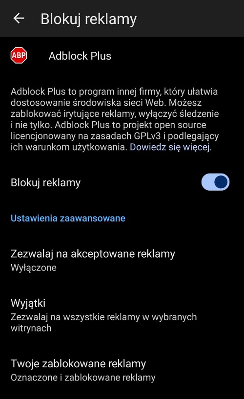 Microsoft Edge to jedna z przeglądarek oferujących natywne blokowanie reklam. Źródło: własne.